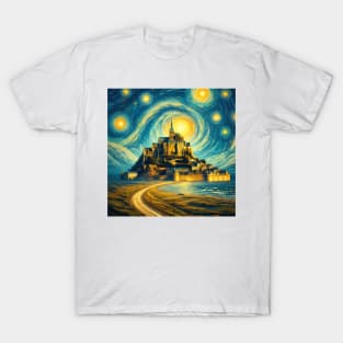 Mont-Saint-Michel, France, in the style of Vincent van Gogh's Starry Night T-Shirt